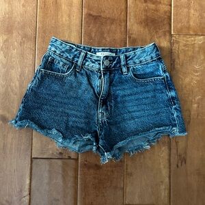 PacSun Dark Blue Frayed Hem Jean Shorts